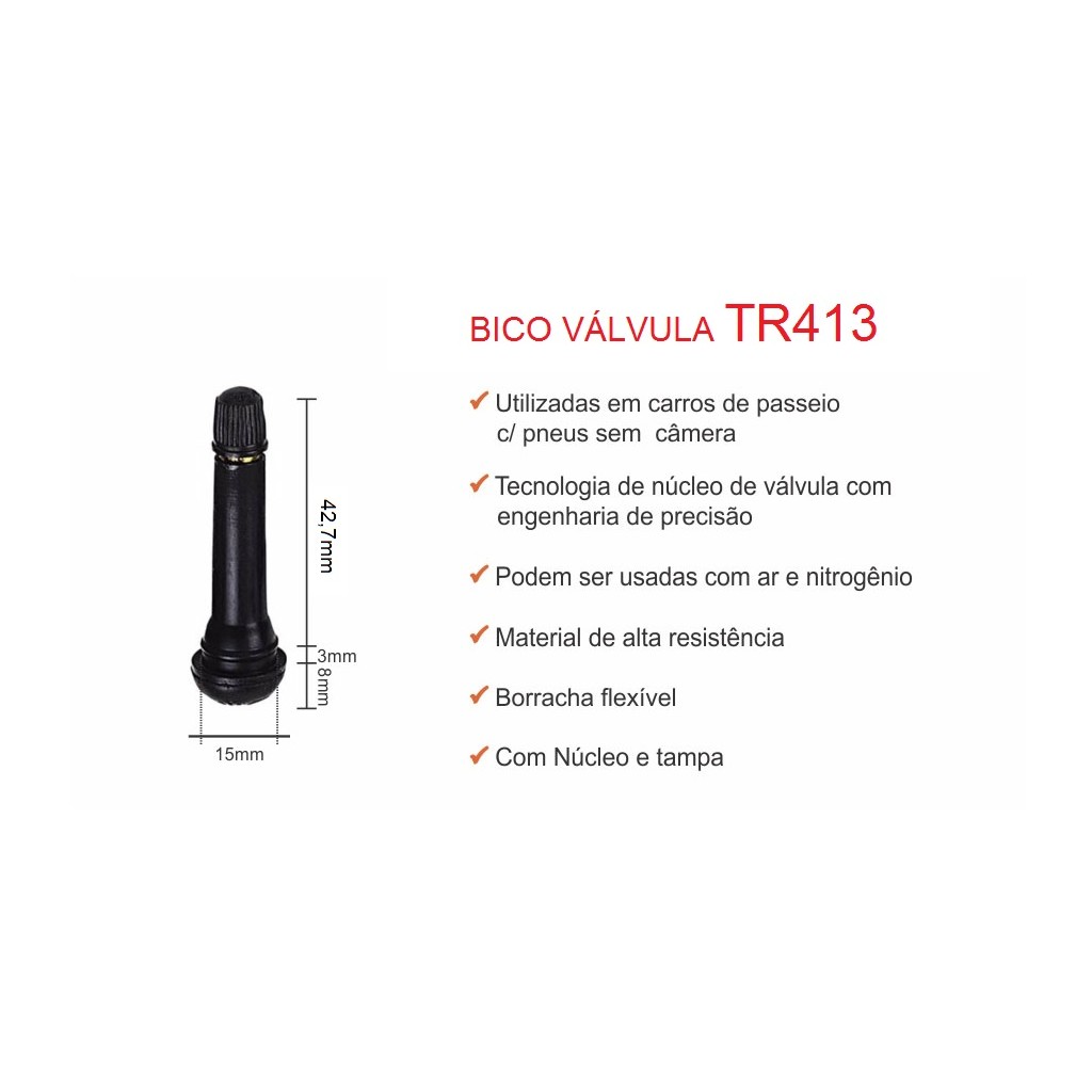 Lot De 20 Valves TR-413 Pour Pneus Tubeless - Noir, Diamètre Trou Jante 0.453", Max 65 PSI - Pour Voiture, ATV, Remorque